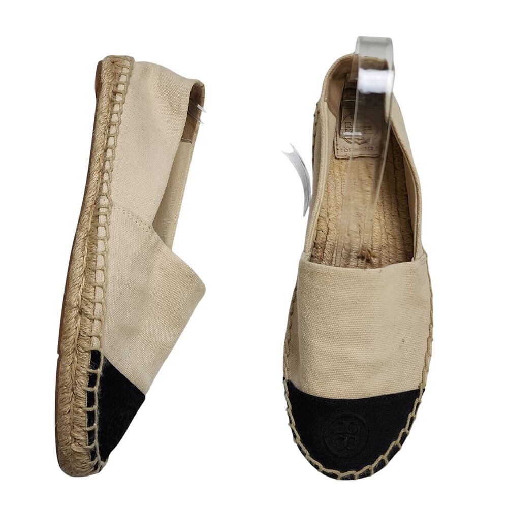 Tory Burch Two-Tone Canvas Espadrille Flats in Beige and Black - Picture 2 of 10